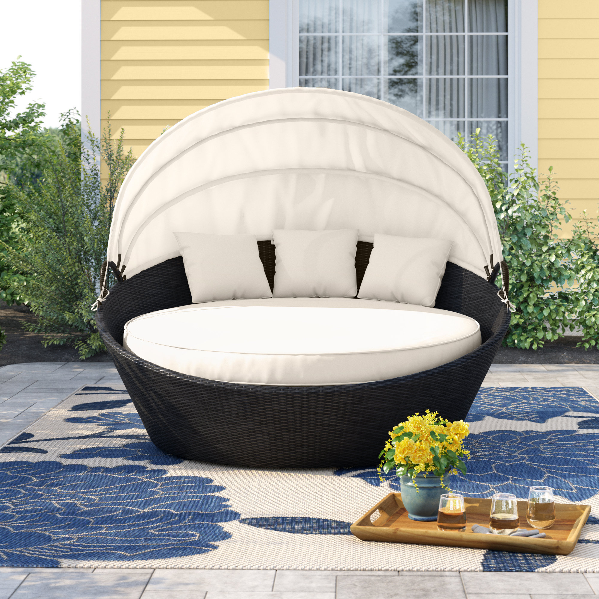 Brayden Studio Siesta Outdoor Rattan Canopy Bed Wayfair
